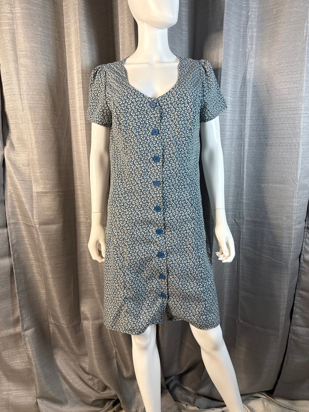 Retro Blue Floral Dress/Coat Sz M